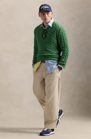 Cable Knit Cotton Crewneck Sweater