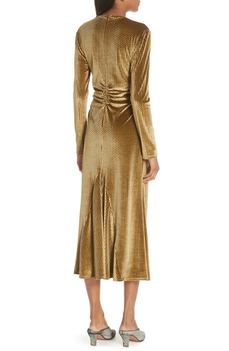 Rachel Comey Ruched Velvet Jacquard Midi Dress, Alternate, color, 