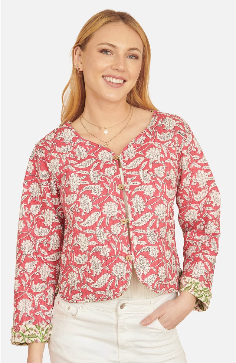 Yumi Floral Reversible Cotton Quilted Jacket, Alternate, color, White