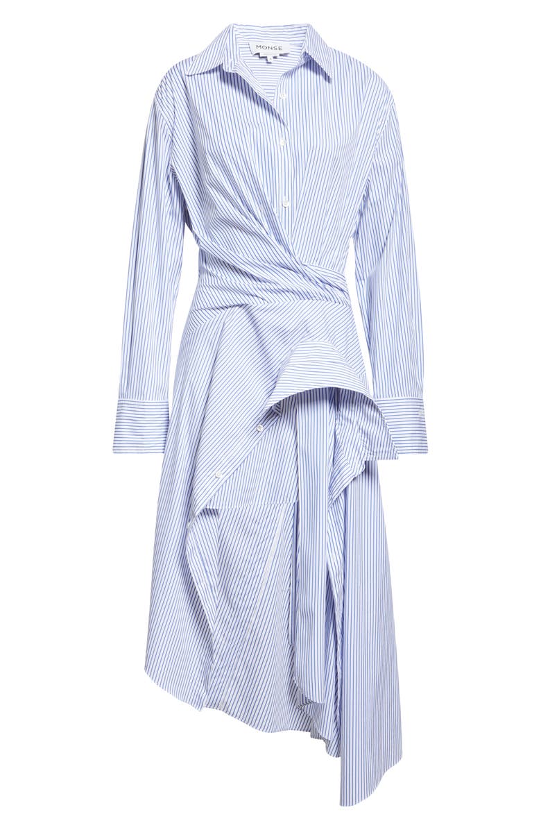 MONSE Cascade Stripe Long Sleeve Deconstructed Shirtdress, Alternate, color, Ivory/ Navy