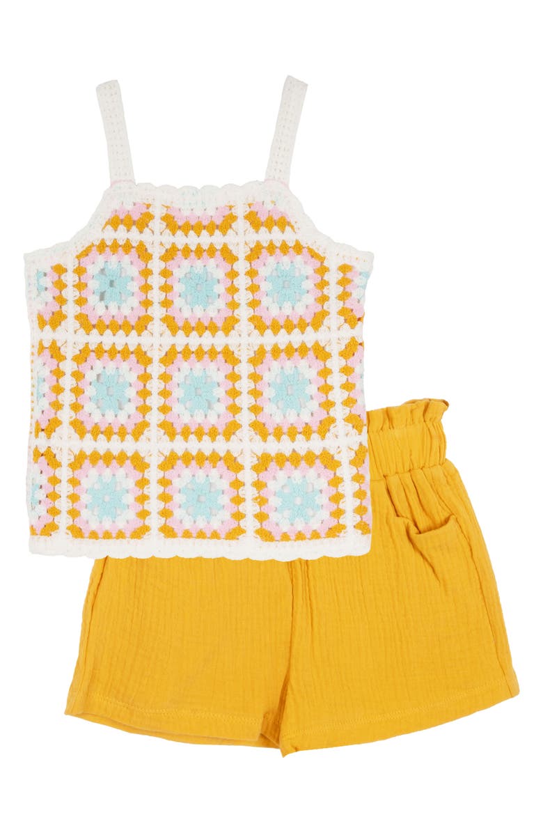 Rare Editions Kids' Cotton Knit Tank & Gauze Shorts Set, Main, color, 