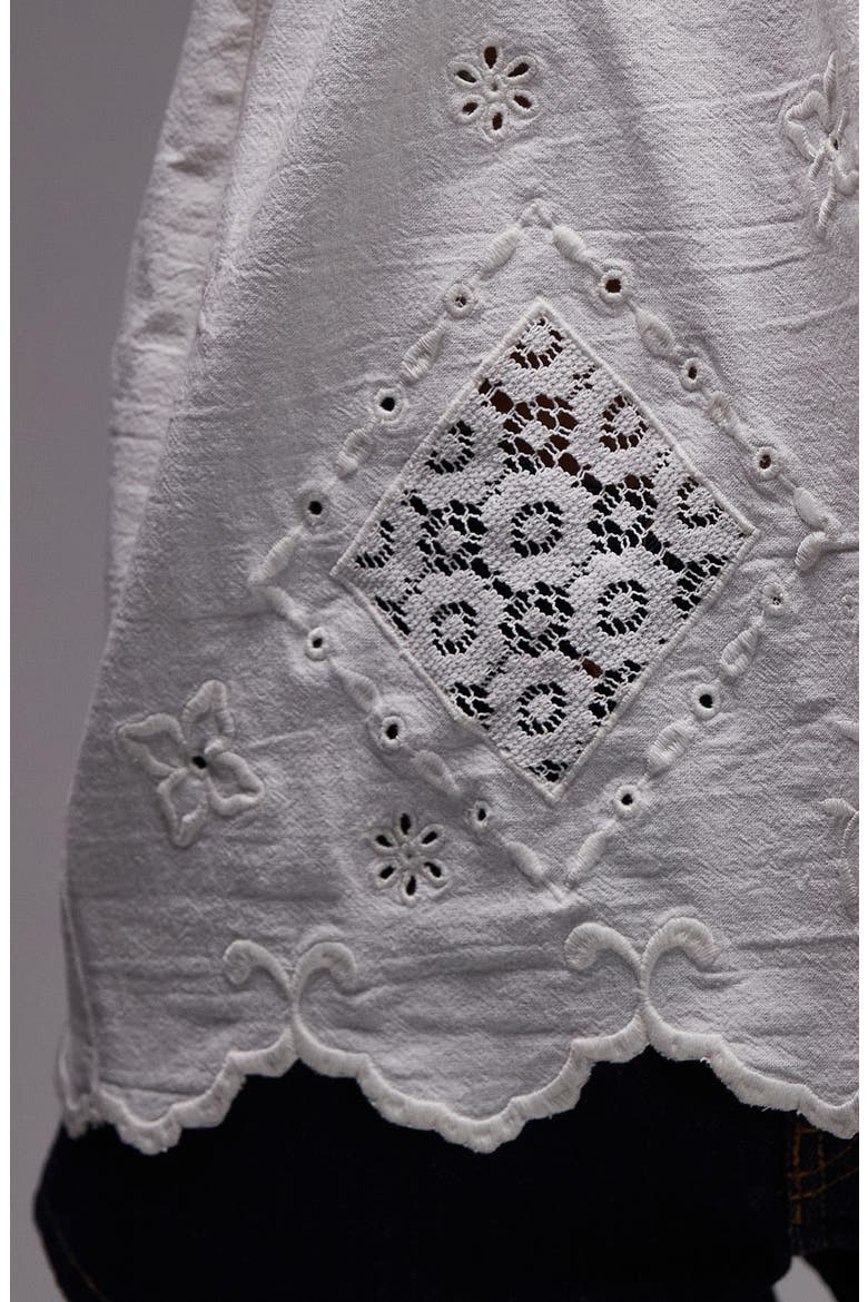 Lace Inset Strapless Cotton & Linen Top, Alternate, color, WHITE