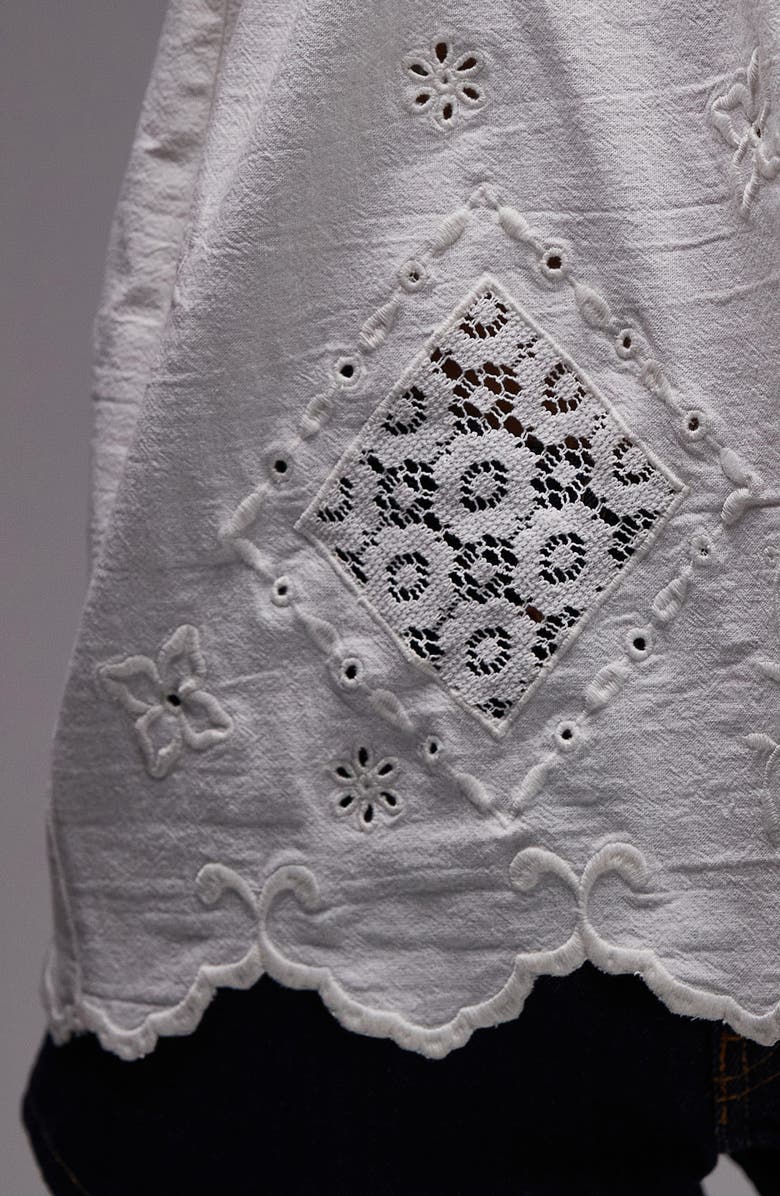 Topshop Lace Inset Strapless Cotton & Linen Top, Alternate, color, White