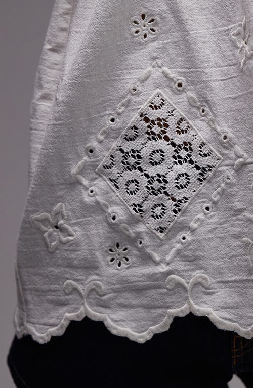 Topshop Lace Inset Strapless Cotton & Linen Top In White