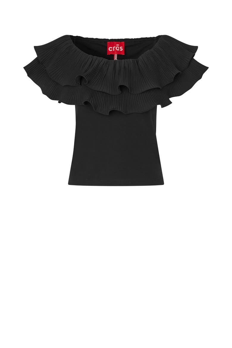 Flouncecras Ruffle Bardot Top, Alternate, color, Black