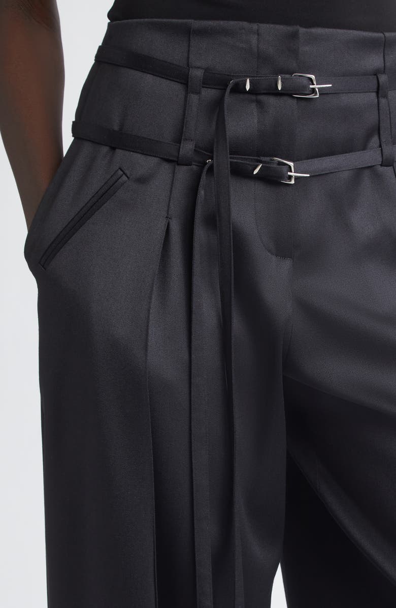 GRACE LING Relics Belted Wool Blend Satin Wide Leg Pants, Alternate, color, Black