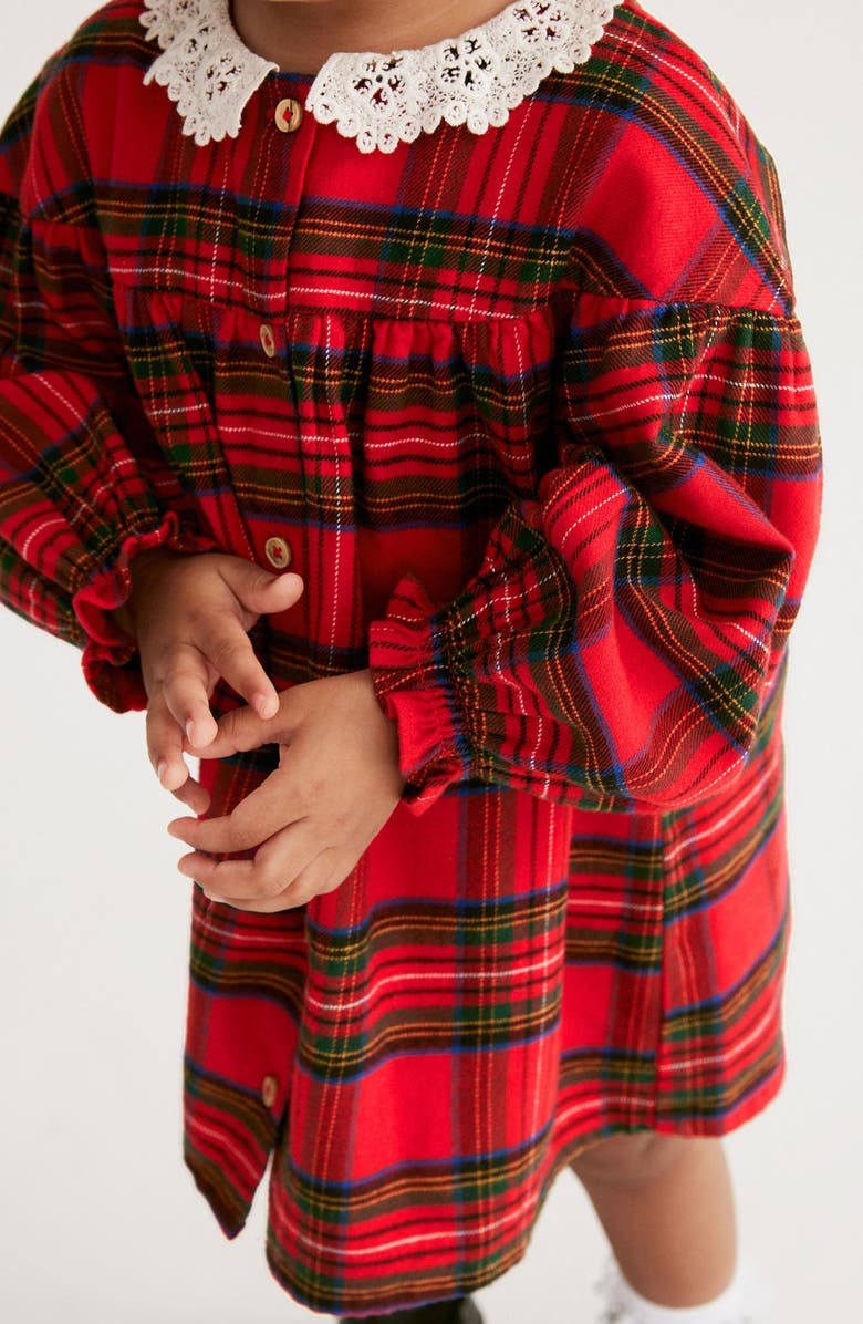 NEXT Kids' Plaid Long Sleeve Lace Collar Dress, Alternate, color, 