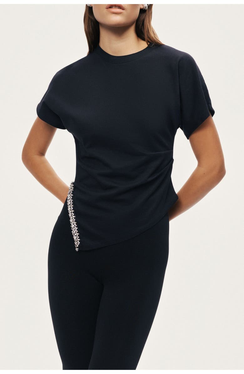 Nocturne Embellished Asymmetric T-Shirt, Alternate, color, Black