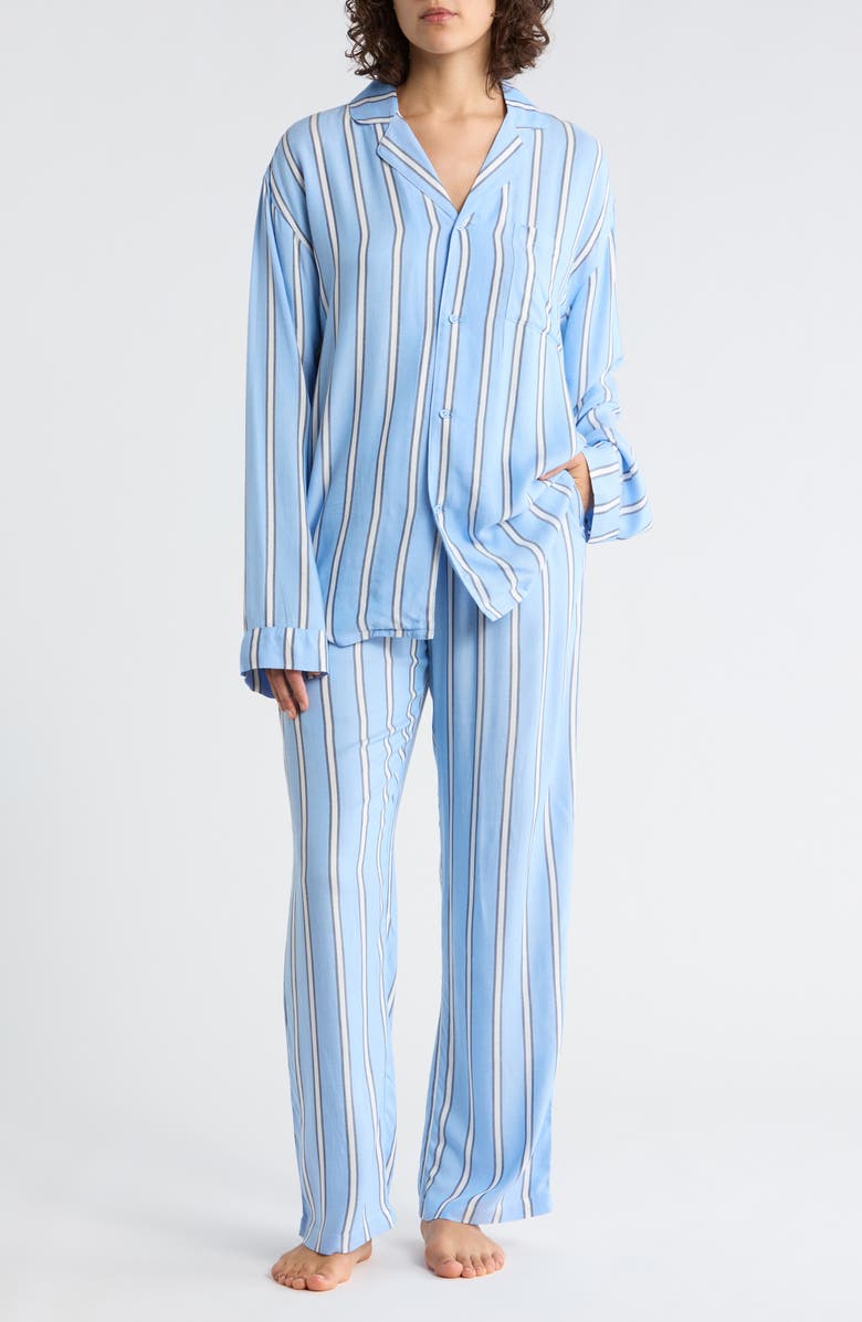 PJ Salvage Hype Stripe Sateen Pajamas, Main, color, Peri