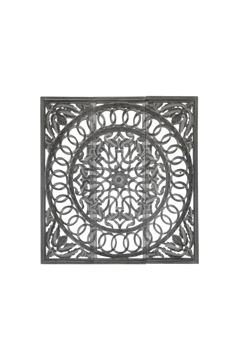 Wooden Handmade Wall Panel with Mirror, Main, color, Grey