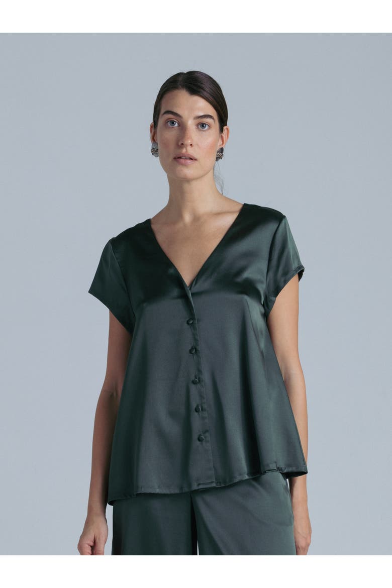 Silk Short Sleeve Shirt, Main, color, Rich Green
