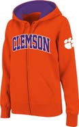 COLOSSEUM Women's Stadium Athletic Orange Clemson Tigers Arched Name Full-Zip Hoodie