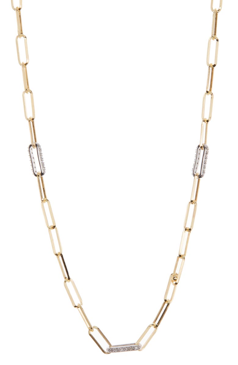 MESHMERISE 18K White Gold Plated Diamond Paperclip Chain Necklace - 0.2 ctw, Main, color, Yellow Gold