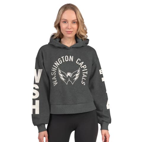 Women
s Starter  Heather Charcoal Washington Capitals Star Player Cropped Fleece Hoodie