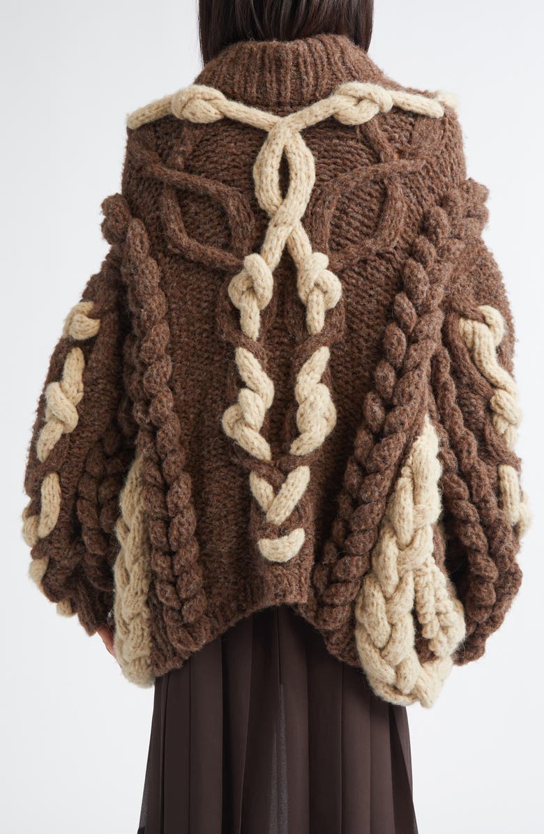 Meruert Tolegen Oversize Cable Knit Baby Alpaca & Merino Wool Blend Sweater, Alternate, color, Brown