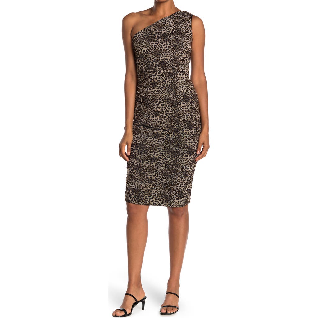 By Design One-shoulder Body-con Midi Dress In Leopard Print