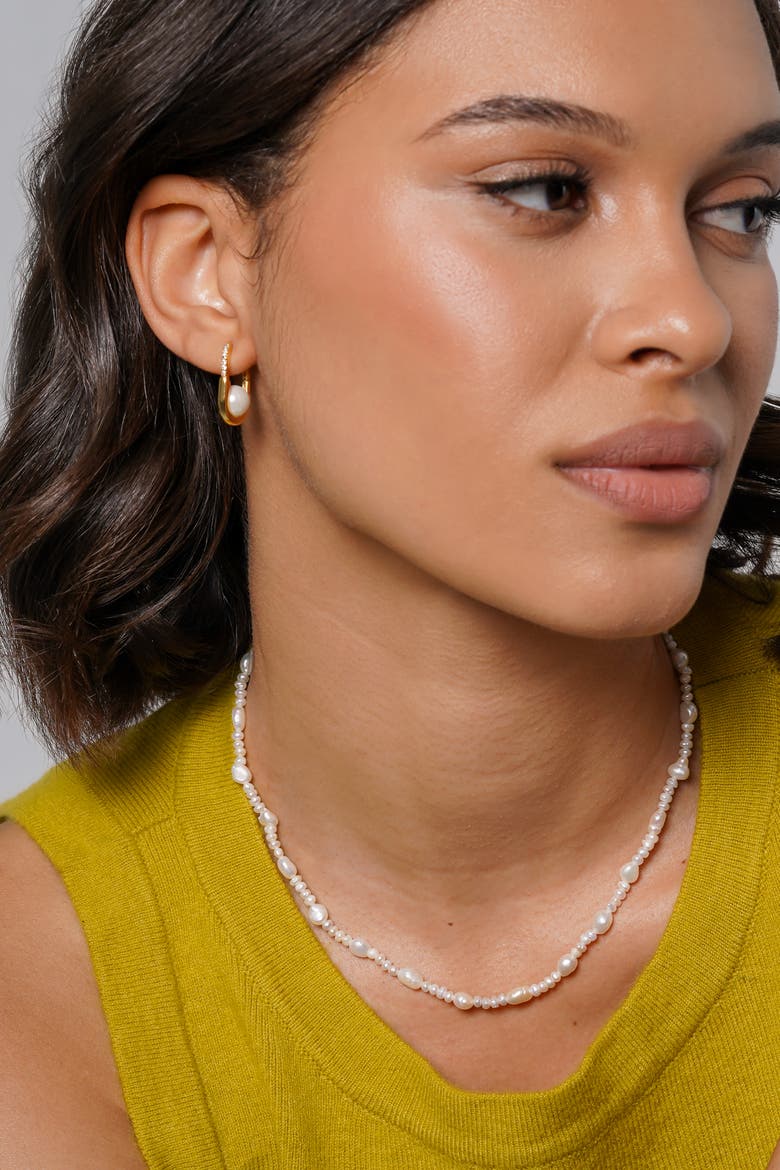 Bold Pearl Hoops, Alternate, color, Gold