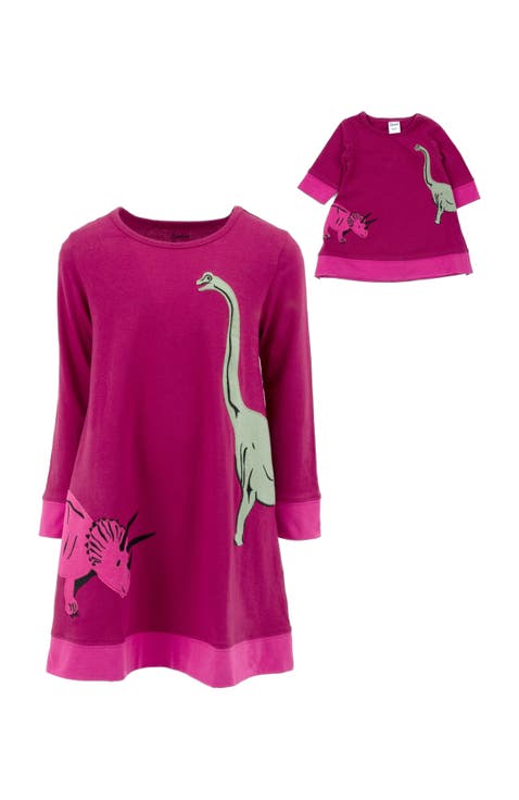 Girls Cotton Dress with Matching Doll Dress, Printed Design