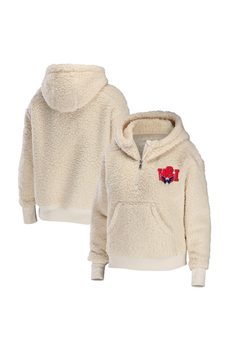 WEAR by Erin Andrews Women's WEAR by Erin Andrews Cream Washington Capitals Sherpa Quarter-Zip Hoodie, Main, color, 