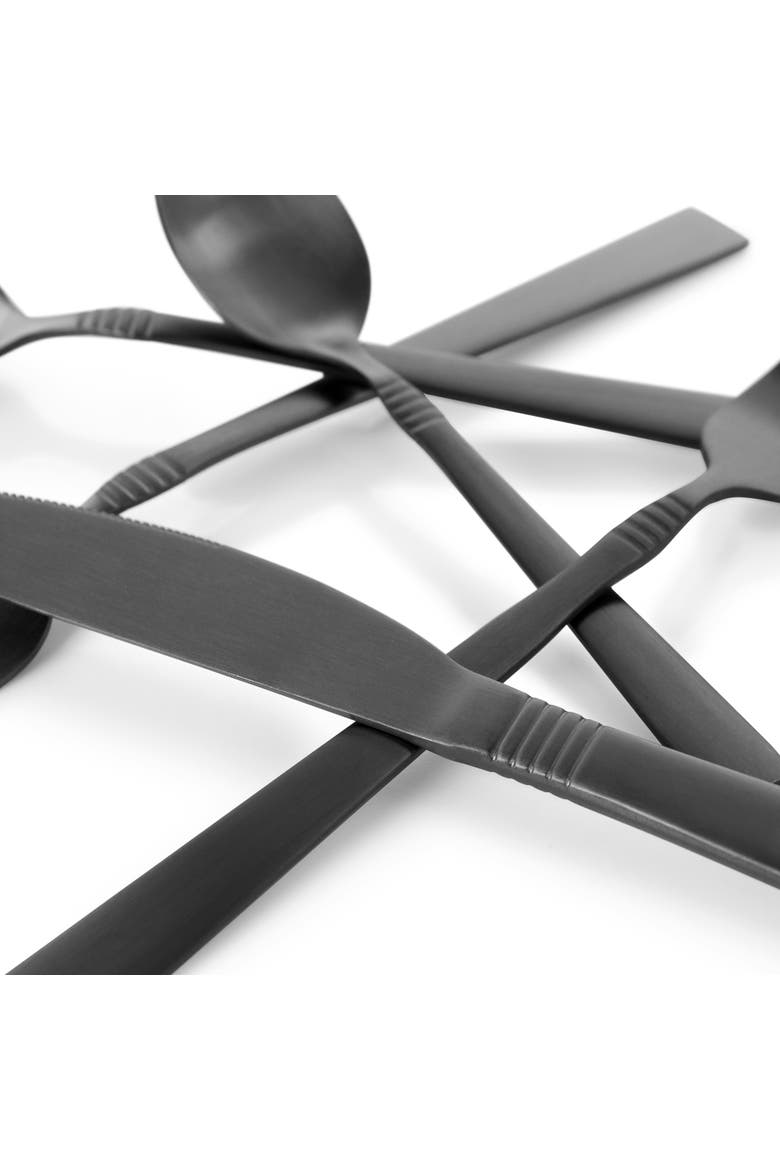 Cravat 20 Piece Flatware Utensil Set, Stainless Steel Silverware Metal Service for 4, Alternate, color, Matte Black