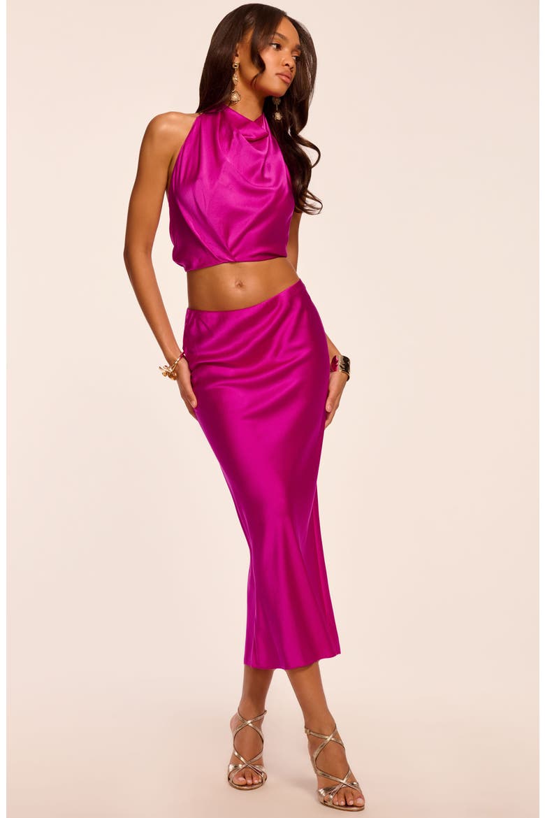 Krisia Silk Midi Skirt, Alternate, color, FIESTA PINK