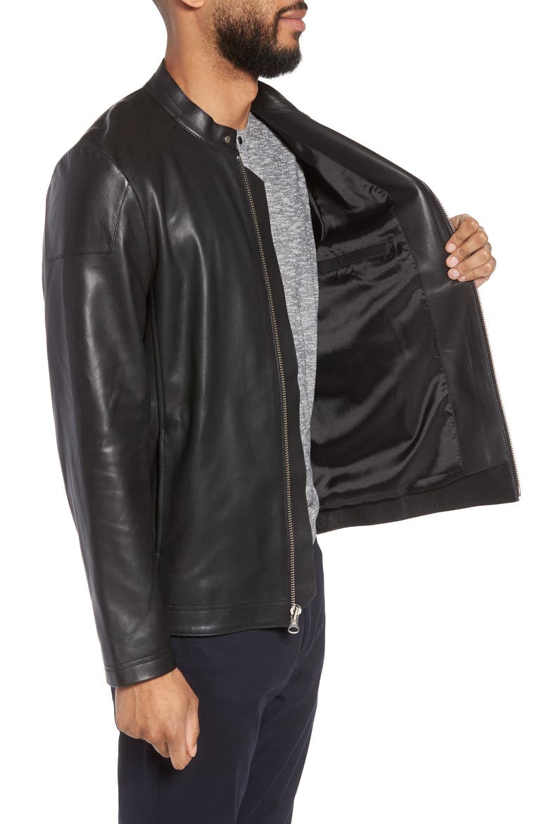 Leather Moto Jacket, Alternate, color, BLACK