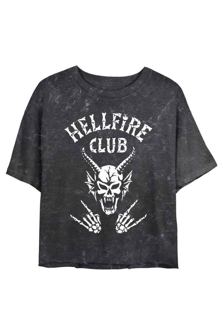 Junior's Stranger Things Skeleton Hellfire Club Demon Art  Graphic T-Shirt, Main, color, Black: Club Icon Logo