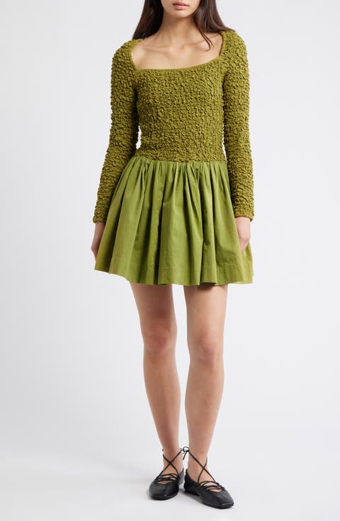 Malinda Smocked Long Sleeve Organic Cotton Minidress