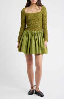 Damson Madder Malinda Smocked Long Sleeve Organic Cotton Minidress