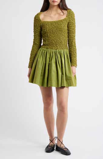 Damson Madder Malinda Smocked Long Sleeve Organic Cotton Minidress