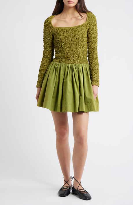 Damson Madder Malinda Smocked Long Sleeve Organic Cotton Minidress