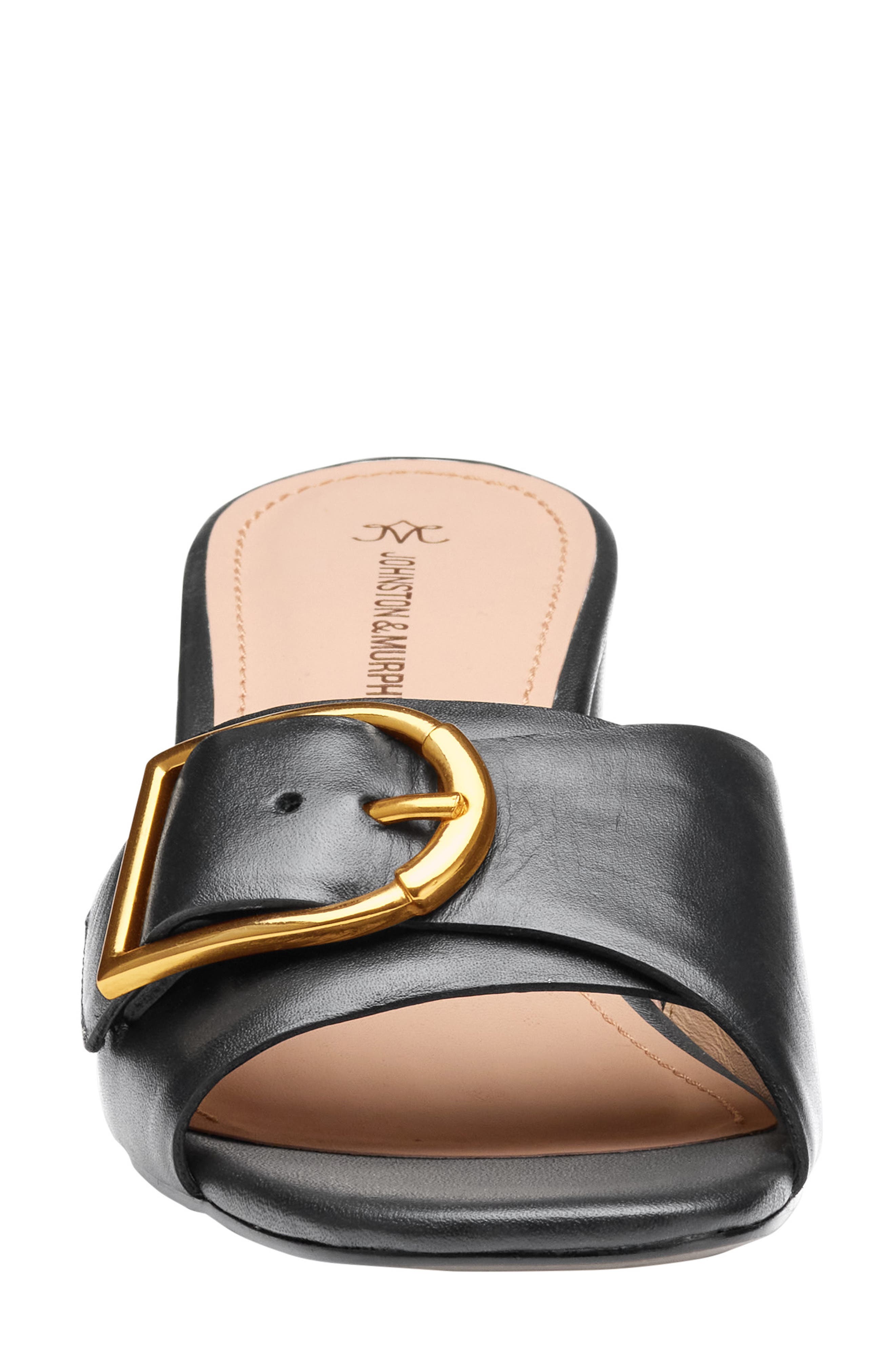 Johnston & Murphy Edith Buckle Slide Sandal, Alternate, color, Black Glove Leather
