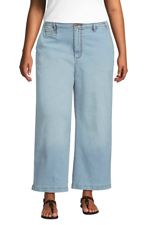 Plus Size Recover Denim Mid Rise Wide Leg Ankle Jeans