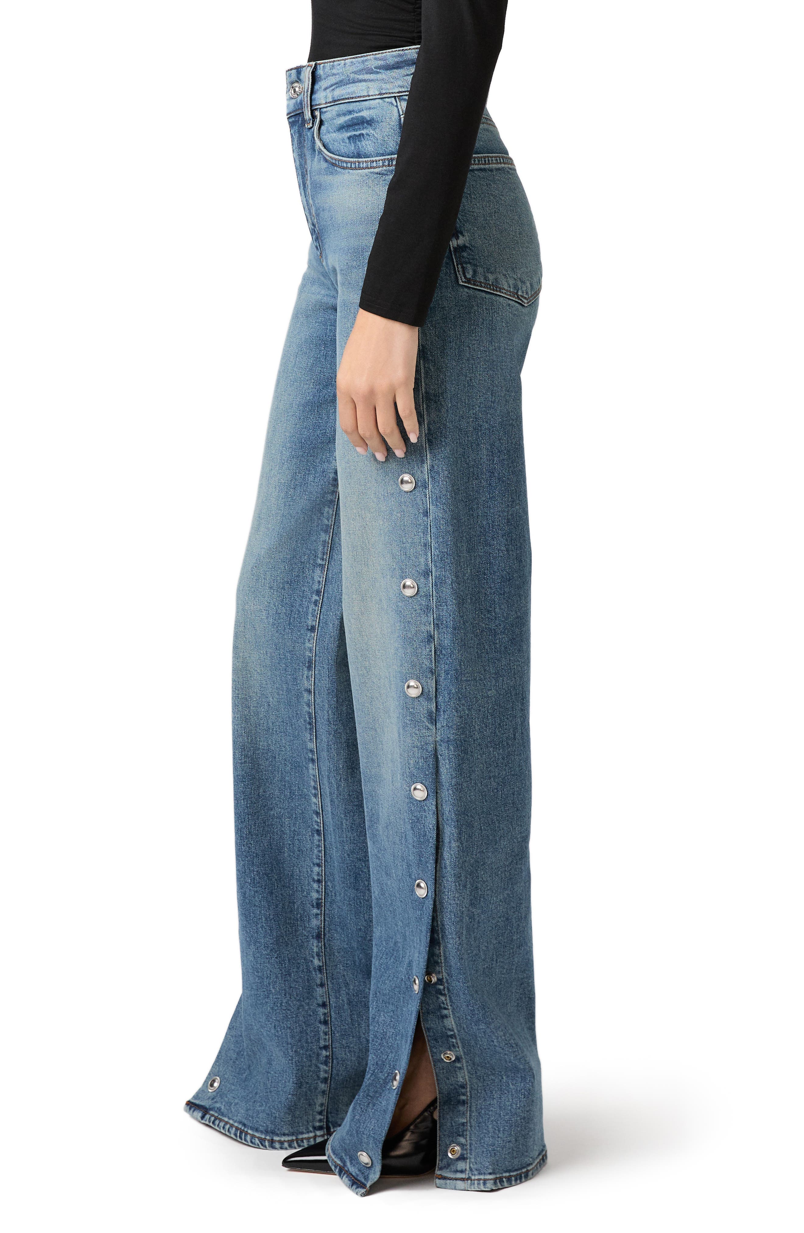 PAIGE Sasha High Waist Side Seam Embellished Snap Jeans (Women ...