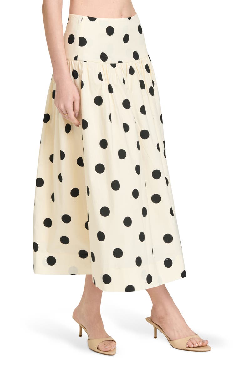 Mia Polka Dot Stretch Cotton Midi Skirt, Alternate, color, ANT IVORY POLKA DOT