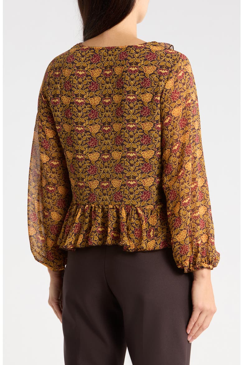 Ruffle Peplum Top, Alternate, color, CHOCOLATE FLORAL FILIGREE