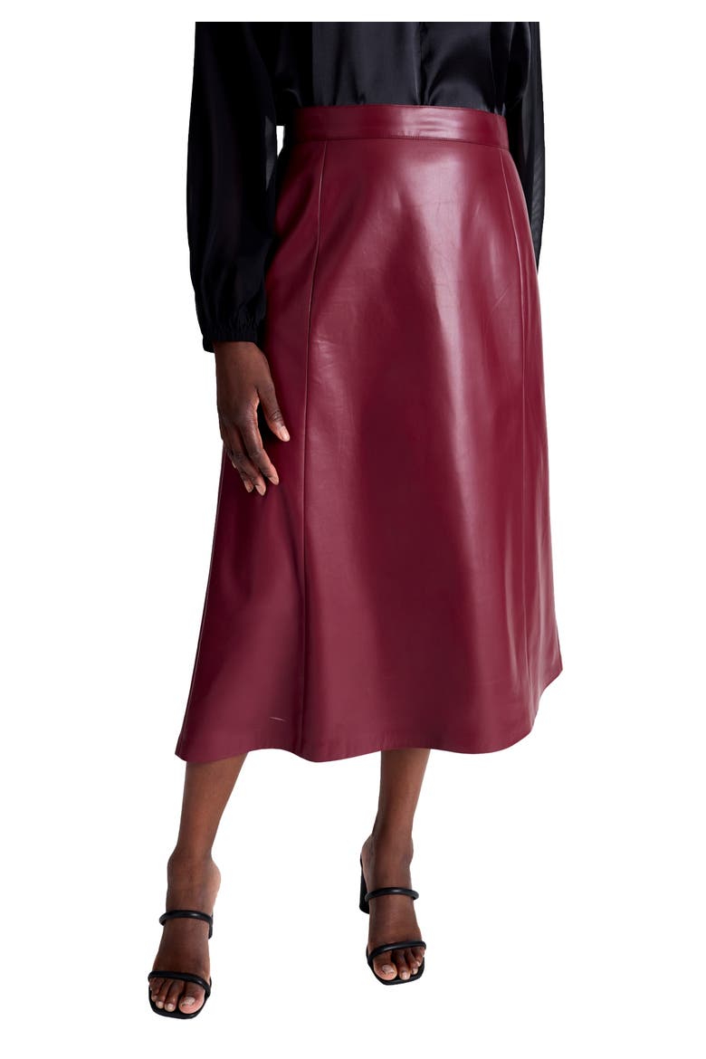 Faux Leather Midi Skirt, Main, color, MERLOT
