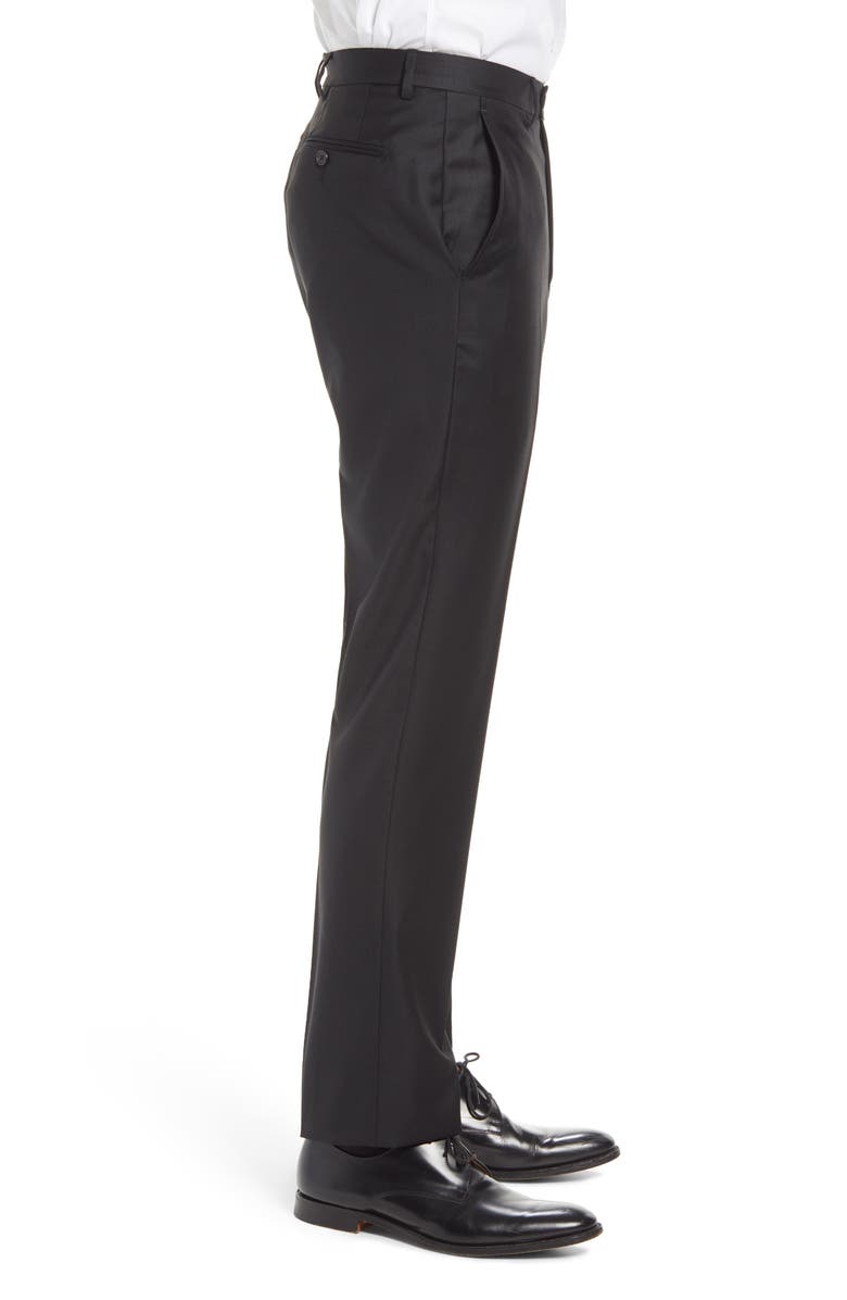 Santorelli Roma Flat Front Loro Piana Wool Serge Dress Pants, Alternate, color, Black