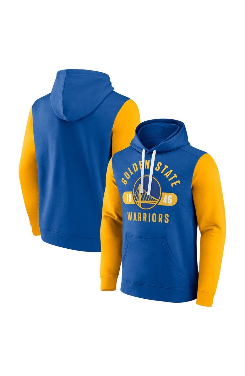 FANATICS Men's Fanatics Branded Royal/Gold Golden State Warriors Attack Colorblock Pullover Hoodie, Alternate, color, 