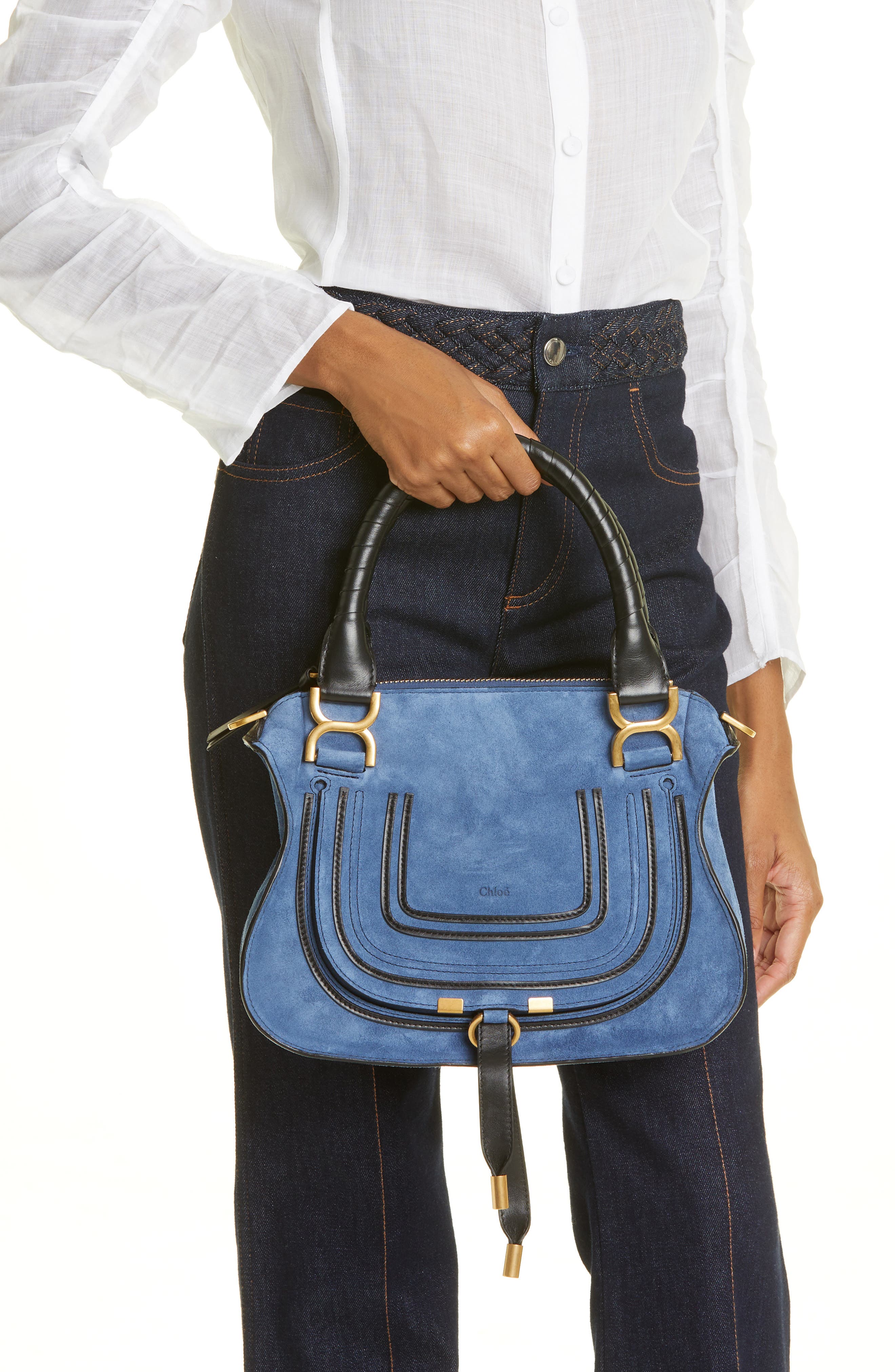 Chloé Small Marcie Bicolor Suede Satchel, Alternate, color, 