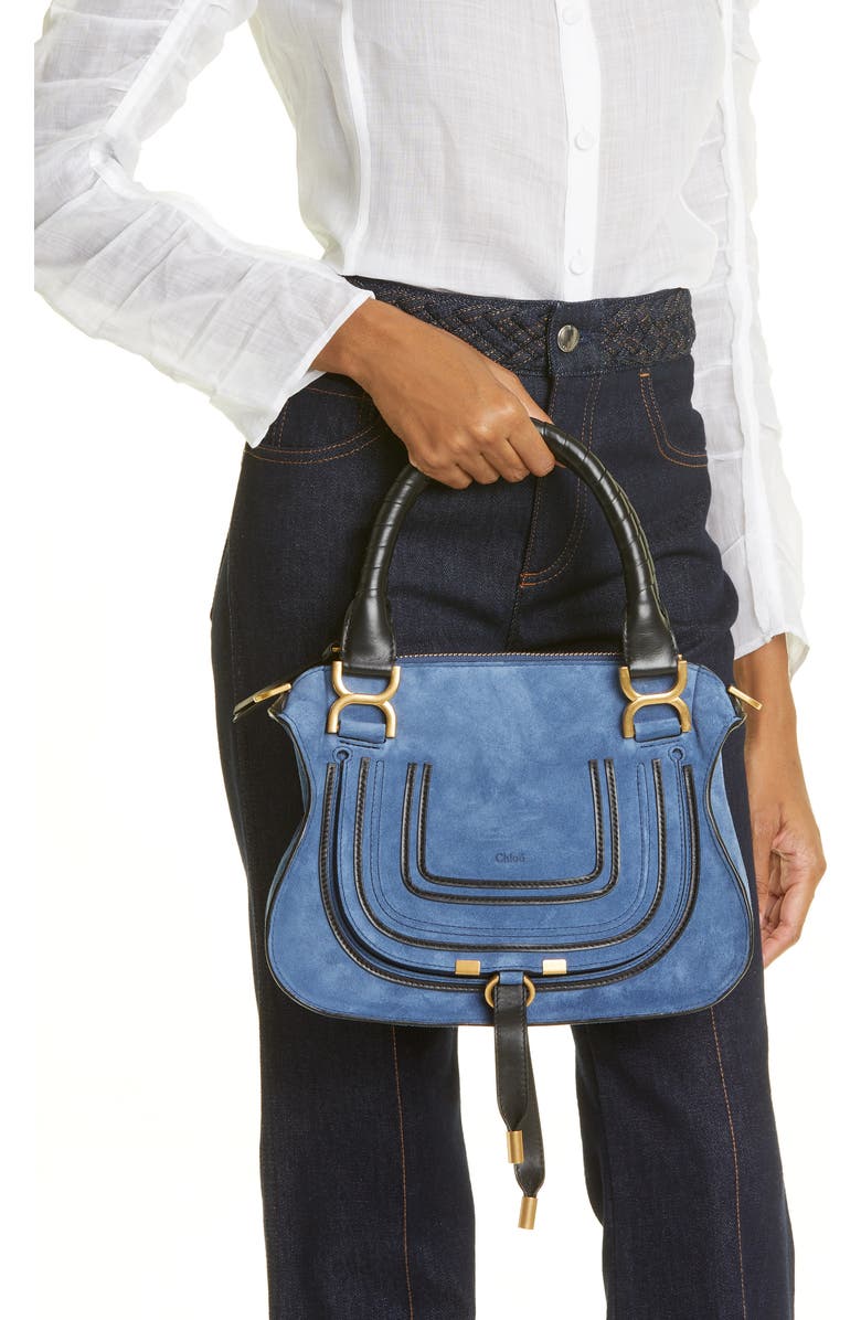 Chloé Small Marcie Bicolor Suede Satchel, Alternate, color,