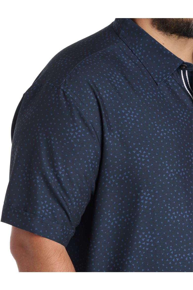 Big & Tall Microfiber Geometric Print Sport Shirt, Alternate, color, NAVY