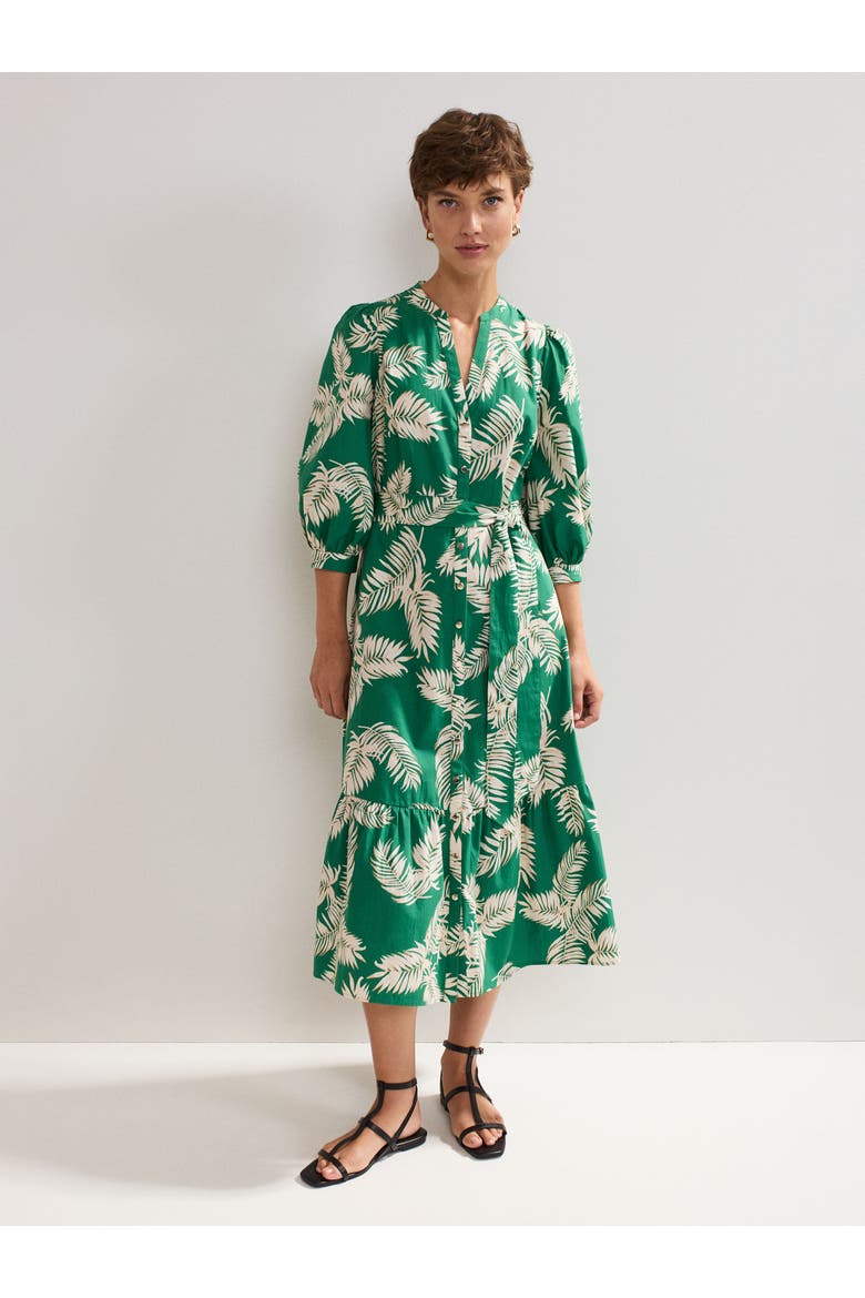 Louisa Mandarin Collar Midi Shirt Dress, Main, color, Green
