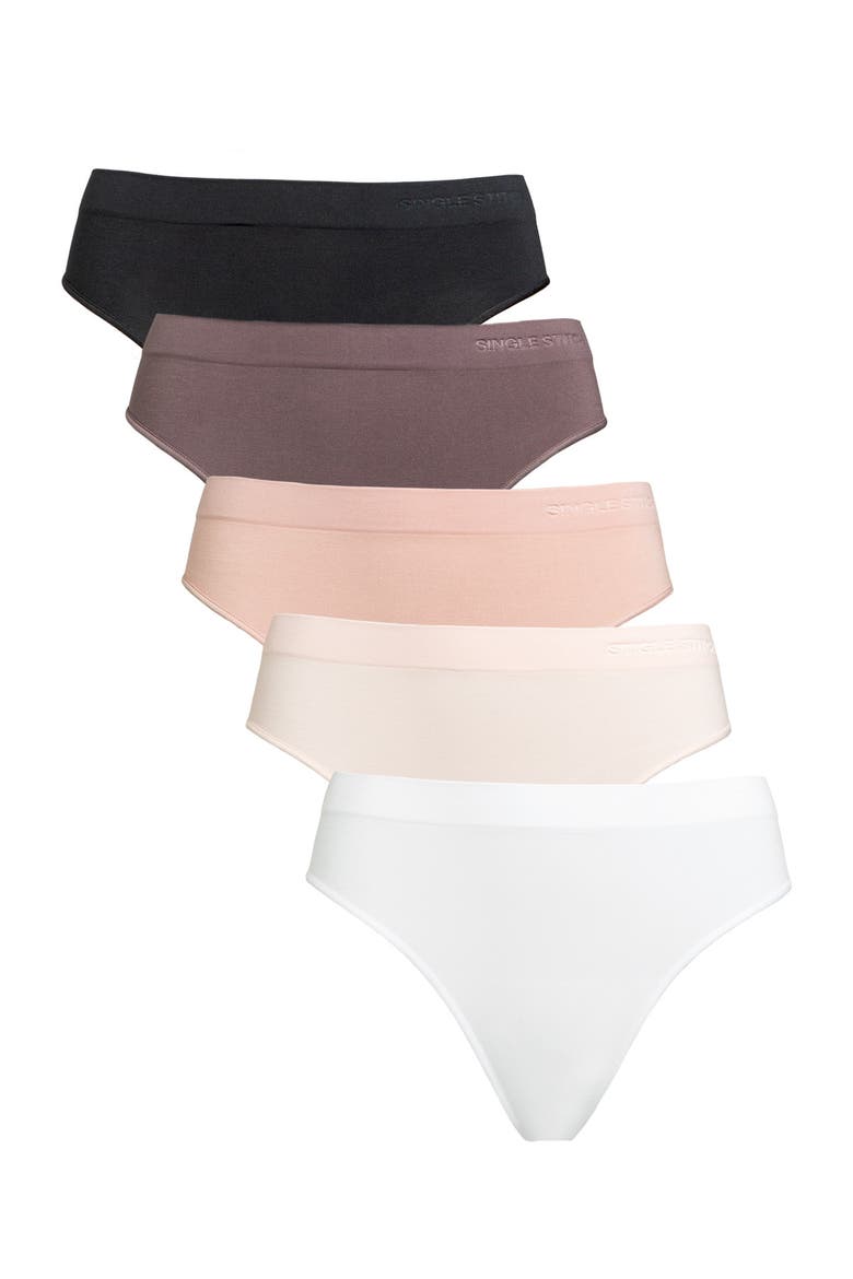 Seamless Modal Blend Thong 5-Pack, Main, color, Black White Neutral