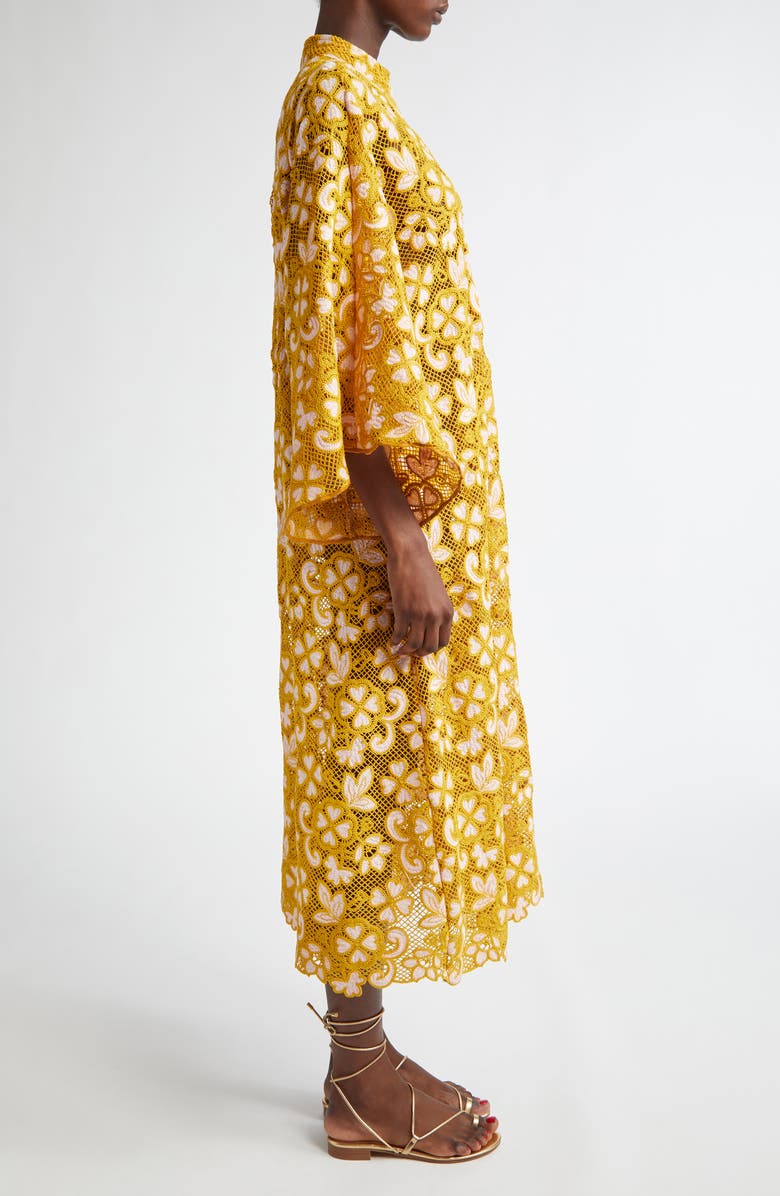 La Vie Style House Floral Lace Cover-Up Caftan, Alternate, color, Mustard/ Peach