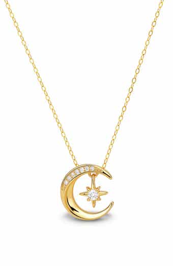 Sterling Silver Cubic Zirconia Moon & Star Pendant Necklace