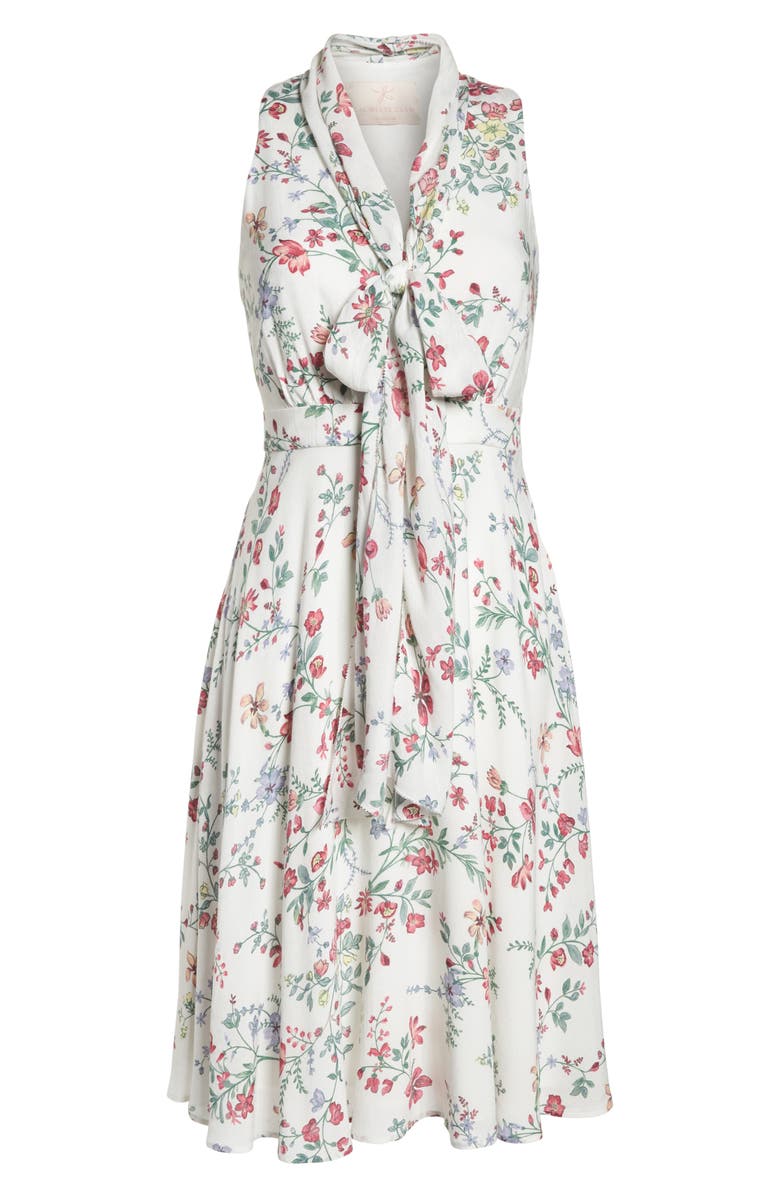 Gal Meets Glam Collection Alexis Delicate Blossom Print Tie Neck Dress, Alternate, color, 