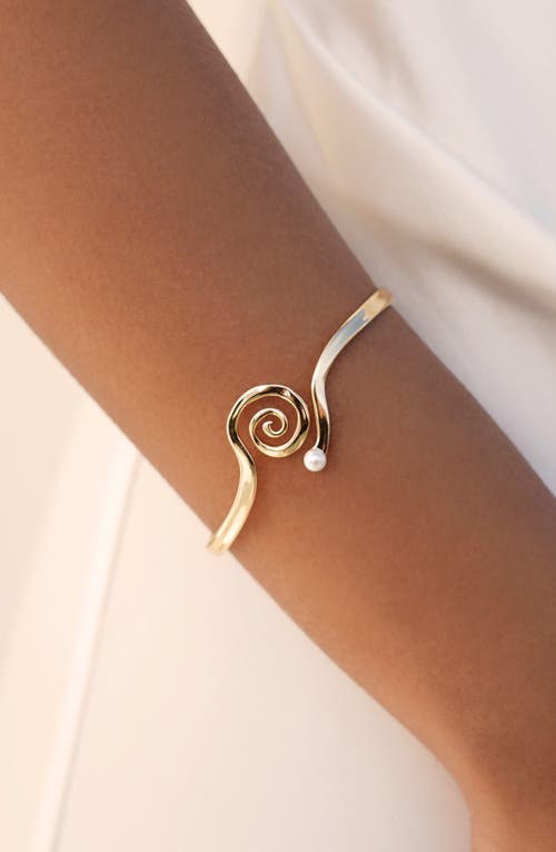 Ettika Mini Aura Swirl Imitation Pearl Cuff Bracelet In Gold