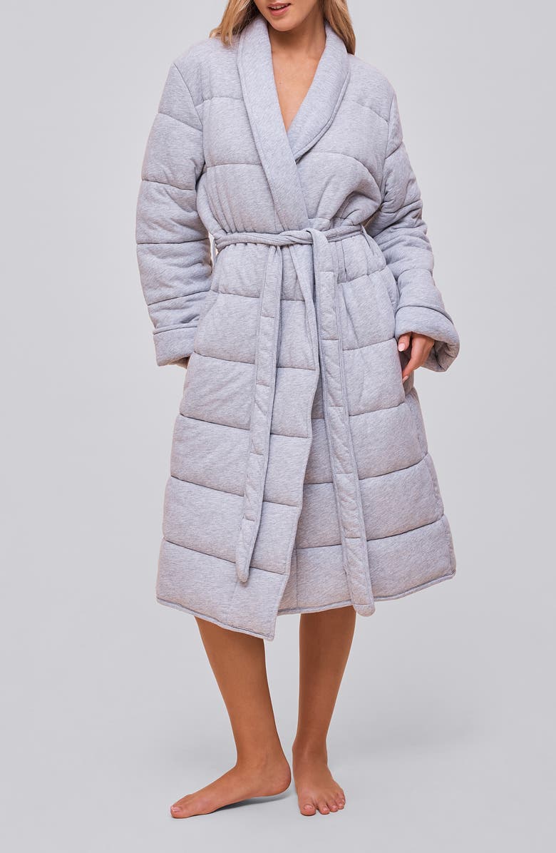 Papinelle Cuddle Puffa Quilted Cotton Midi Robe, Alternate, color, Grey
