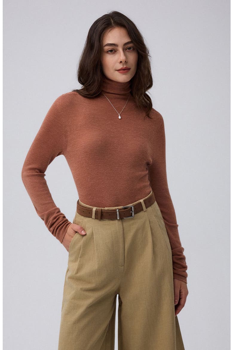 Ossa Knitted Hemp Turtleneck, Alternate, color, mocha mousse